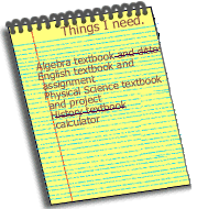 A list of things needed for school.