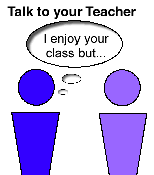 A student talking to her teacher.