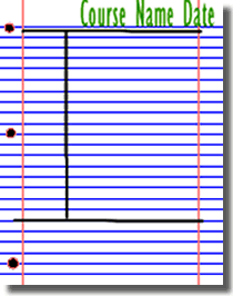 A sectioned piece of paper indicating where to place the course, your name, and date.