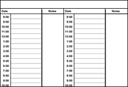  2 Day Daily Planner 2:  Hourly Schedule from 8 am - 10 pm with space for notes.  Click for a print ready version.
