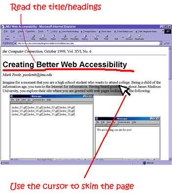 A web browser with sections highlighted.