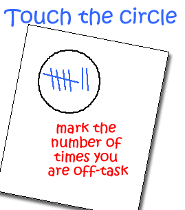 An image of a page with a circle where the number of times off task are marked.