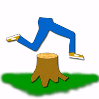 A pair of legs skipping over a stump (to illustrate skipping a question that you are stumped on).