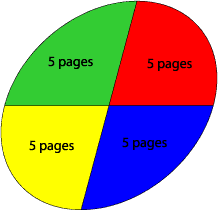 Pie graph broken into 4 sections, each representing 5 pages.