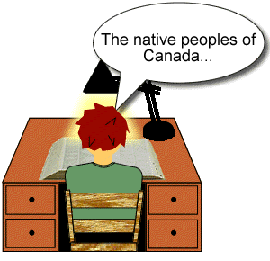 Boy recites notes about the native people of Canada.
