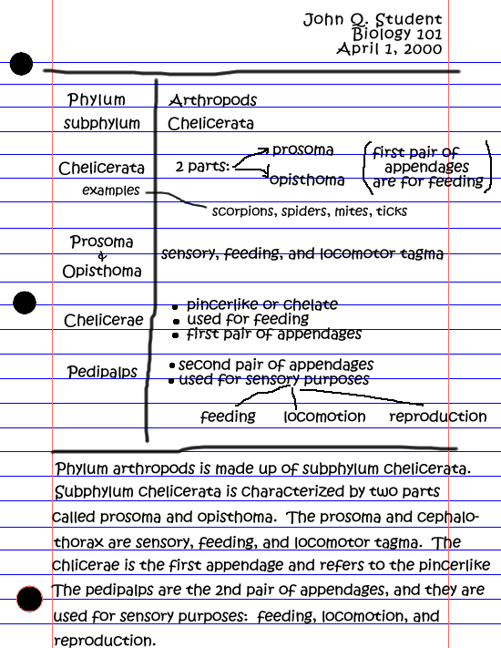 A page of notes written in the Cormell format