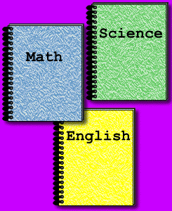 Three notebooks, one for each class.