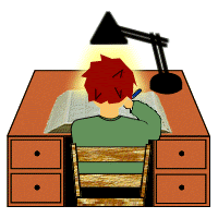 A boy studying at a desk.