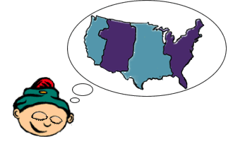 Boy picturing the 4 time zones in the US.
