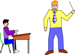 A student sitting close to the teacher.